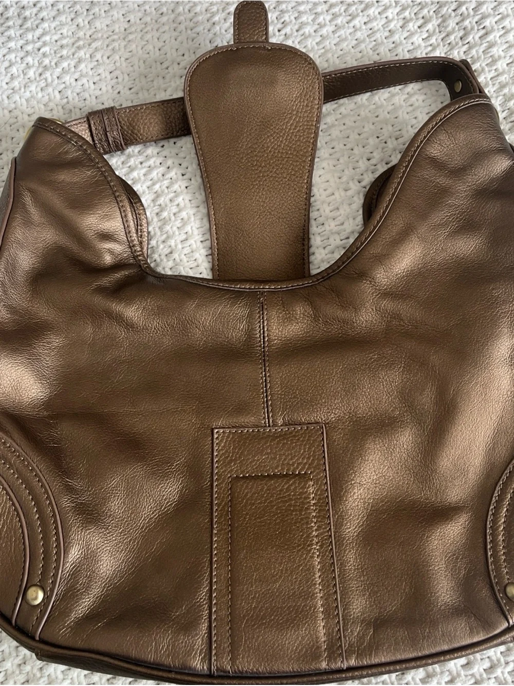 Coldwater Creek Metallic Brown Leather Hobo Studded Bag Buckle Accent Y2K Boho